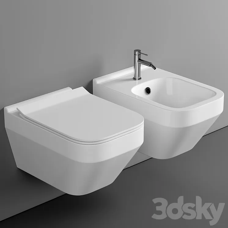 Cersanit Crea Square Clean On DPL EO slim wall hung toilet set + Cersanit Link Pro installation system for toilet bowls 3D Model Free Download
