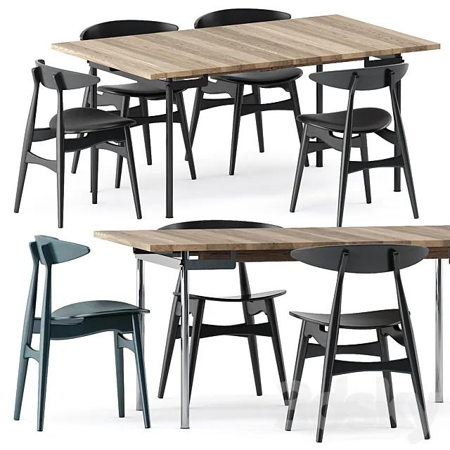 CH322 DINING TABLE and CH33P CH33T CHAIR by Carl Hansen & Son 3D Model