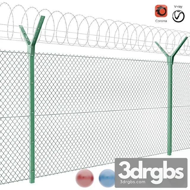 Chain Link Fence With Spiral Security Barrier 3D Model Download