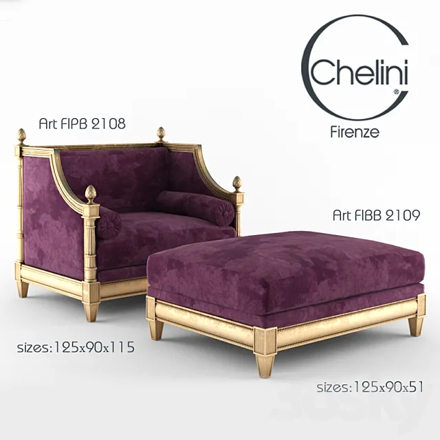 chair and ottoman Chelini 3D Model