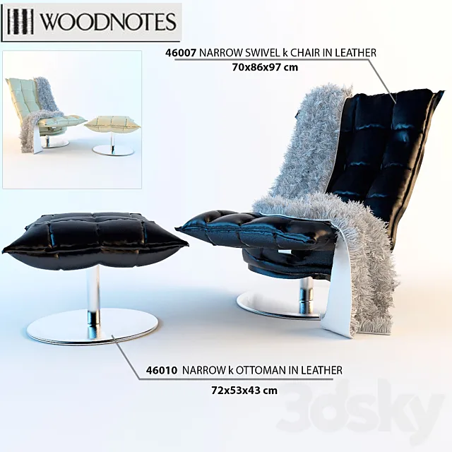 Chair and ottoman Woodnotes NARROW SWIVEL k CHAIR in LEATHER 3D Model Chair and ottoman Woodnotes NARROW SWIVEL k CHAIR in LEATHER 3D Model