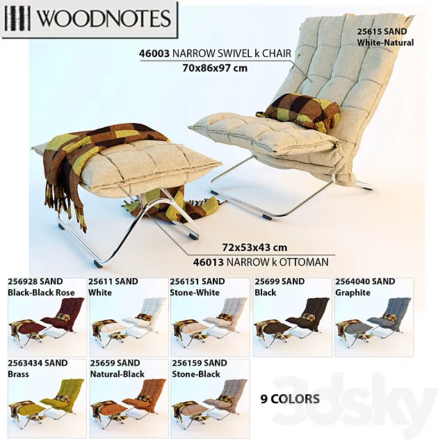 Chair and ottoman Woodnotes NARROW SWIVEL k CHAIR WITH TUBULAR 3D Model Chair and ottoman Woodnotes NARROW SWIVEL k CHAIR WITH TUBULAR 3D Model