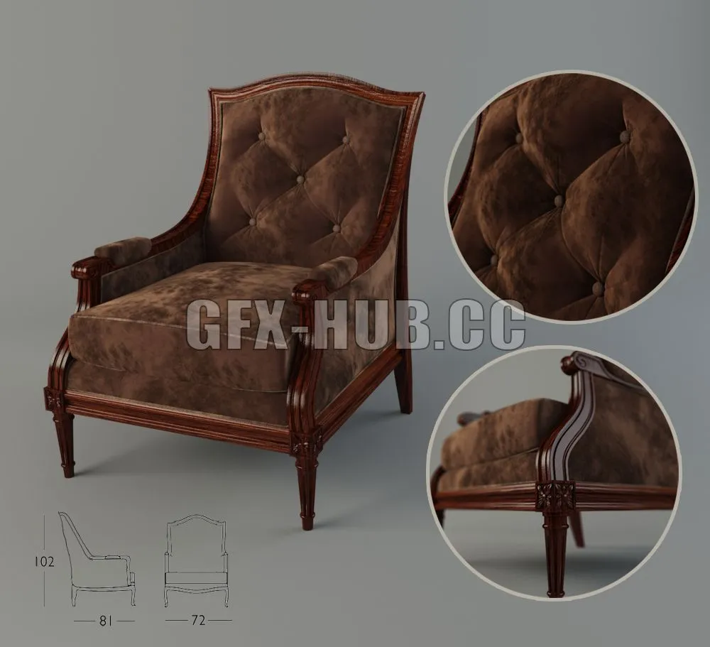 Chair classic Brown velour 3D Model