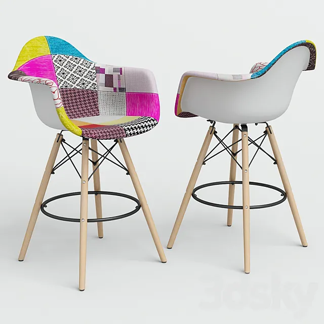 Chair Eames Style DAW Patchwork + plastic bar. 3D Model