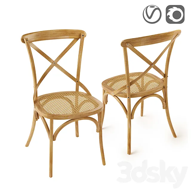 Chair in oak and wicker Cedak 3DModel