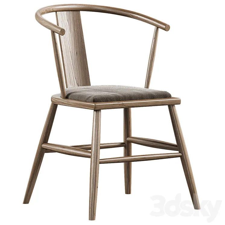 Chair Nordic Teak Rattan Velvet Wooden Leisure Armrest 3D Model Free Download