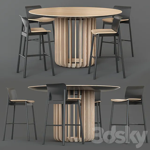 Chair & Table Round Set 3 3DModel