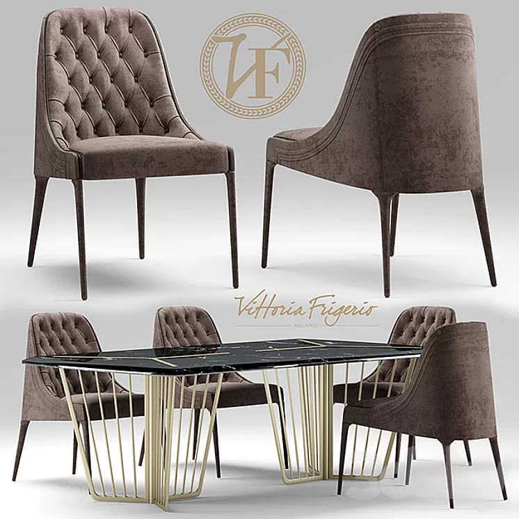 Chair vittoria frigerio Poggi High capitonne Alfieri table 3D Model Chair vittoria frigerio Poggi High capitonne Alfieri table 3D Model