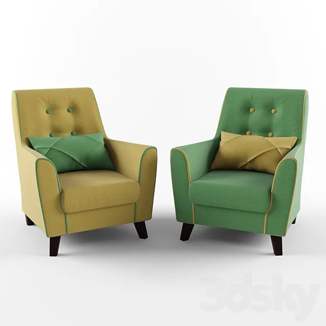 Chair with cushion (mustard green) 3D Model