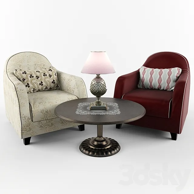 Chairs a desk lamp and a table 3D Model Chairs a desk lamp and a table 3D Model