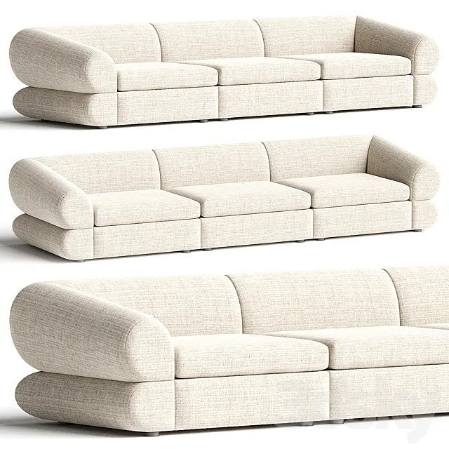 Chale 3-Piece Ivory White Sectional Sofa 3D Model Chale 3-Piece Ivory White Sectional Sofa 3D Model