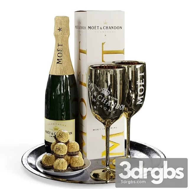 Champagne On A Tray Set 2 3D Model Download