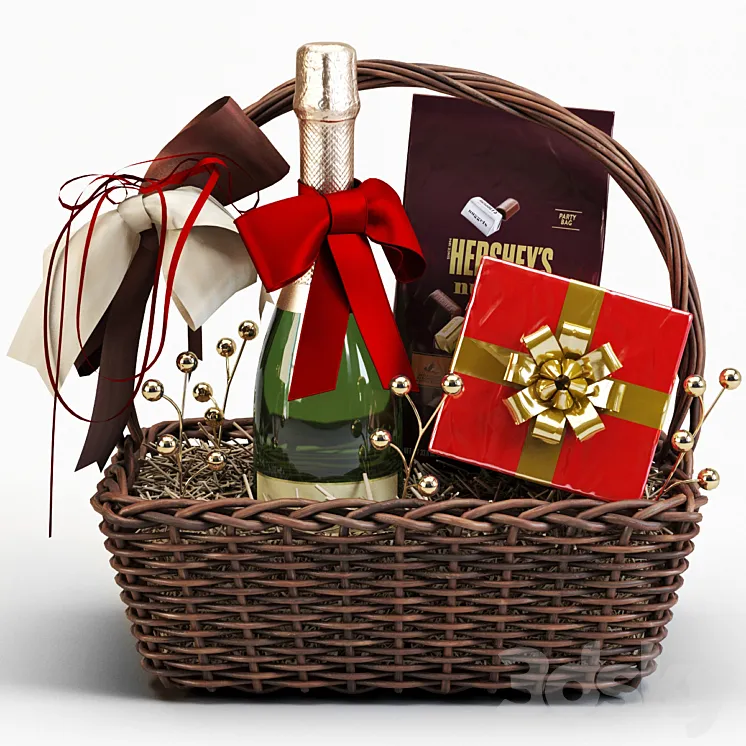 Champagne Sweetness Gift Basket 3D Model Free Download