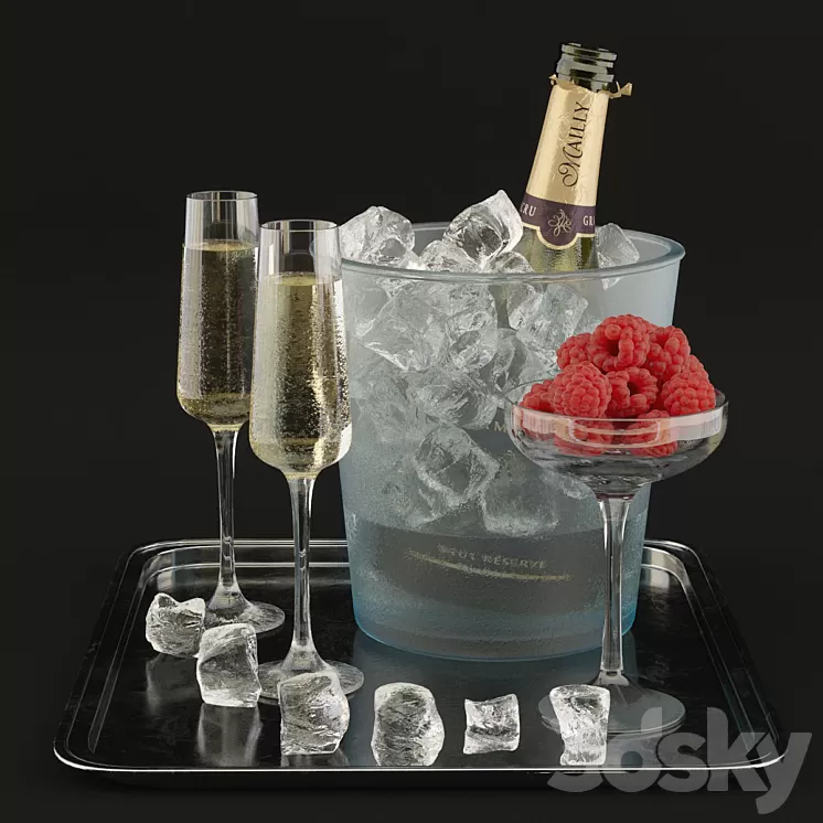 Champagne with raspberries 3D Model