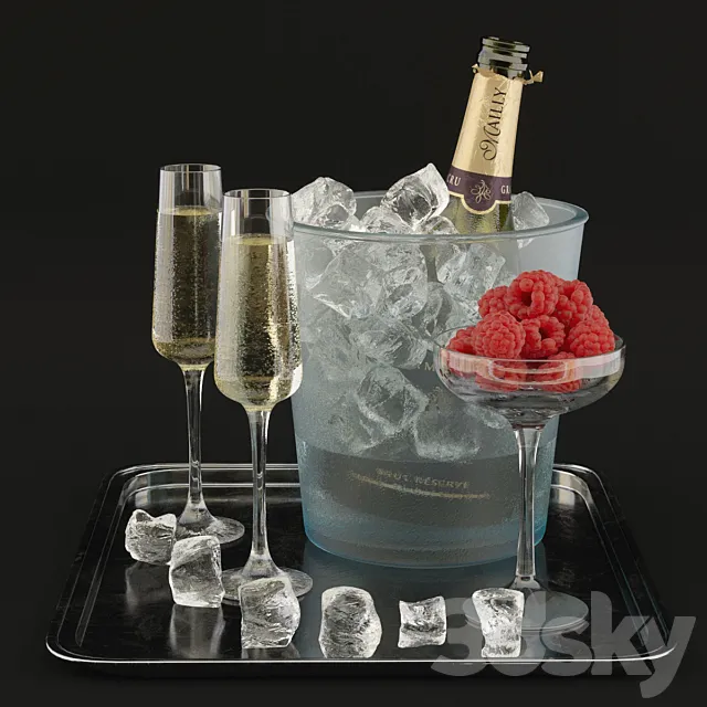 Champagne with raspberries 3DModel