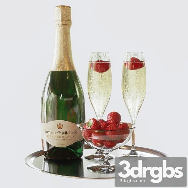 Champagne with strawberries 3D Model Download
