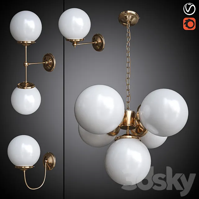 Chandelier and sconce set MULLAN 3D Model Chandelier and sconce set MULLAN 3D Model