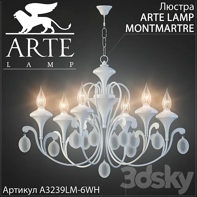 Chandelier Arte Lamp Montmartre A3239LM-6WH 3D Model Chandelier Arte Lamp Montmartre A3239LM-6WH 3D Model
