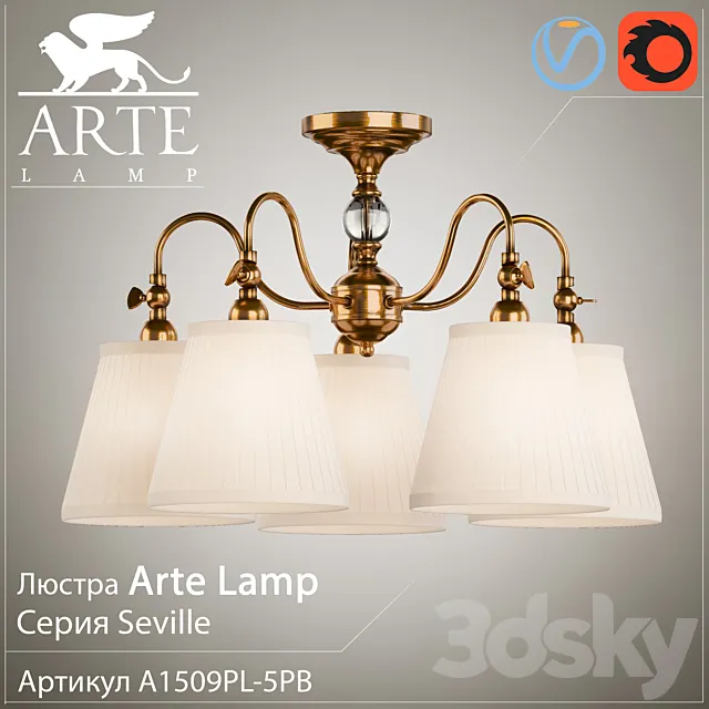 Chandelier Arte Lamp Seville A1509PL-5PB 3DModel Chandelier Arte Lamp Seville A1509PL-5PB 3DModel