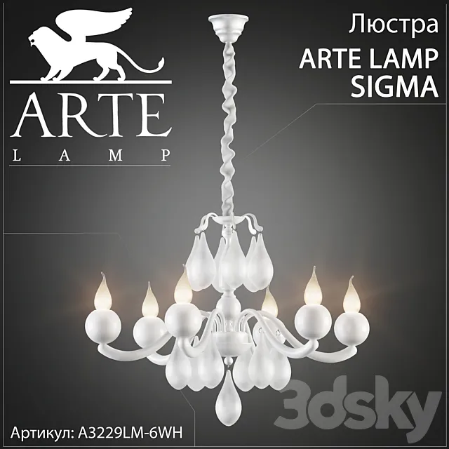 Chandelier Arte Lamp Sigma A3229LM-6WH 3D Model Chandelier Arte Lamp Sigma A3229LM-6WH 3D Model
