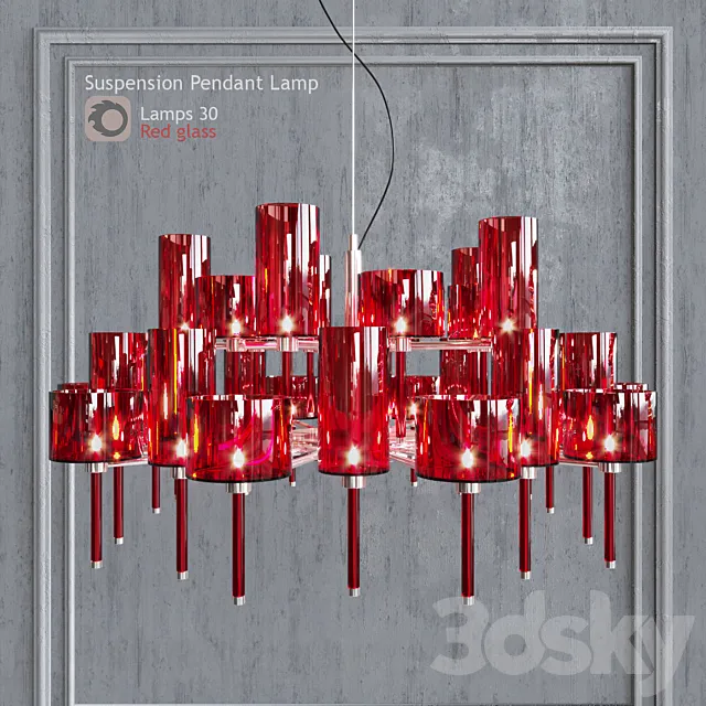 Chandelier AXO Light Spillray SP lamps 30 red glass 3D Model Chandelier AXO Light Spillray SP lamps 30 red glass 3D Model