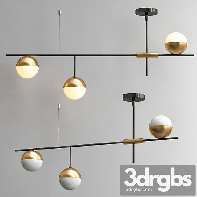 Chandelier balls white & brass 3 3D Model Download