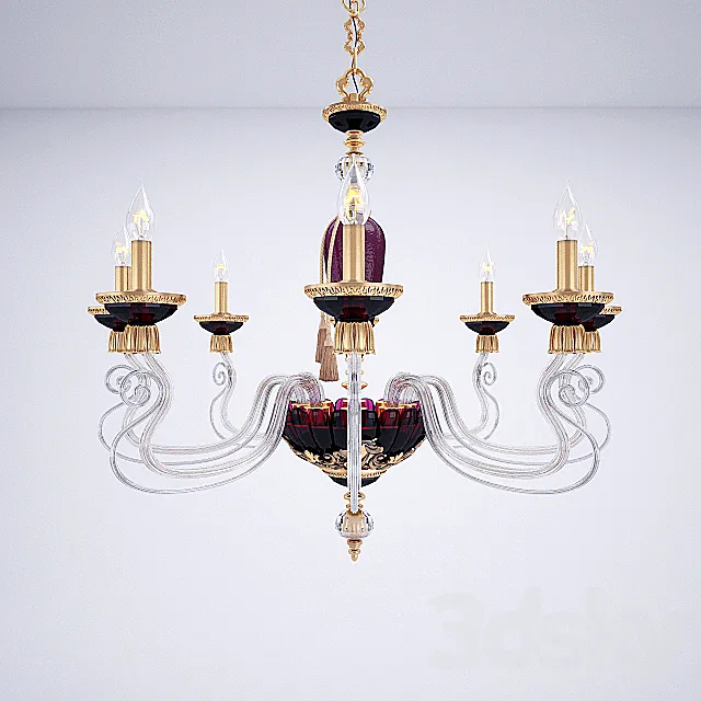 Chandelier BAROCCO L8 Violet – Gold 3D Model Chandelier BAROCCO L8 Violet – Gold 3D Model