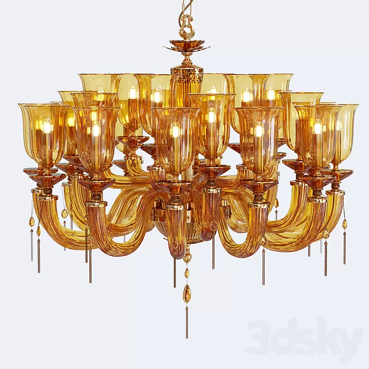 Chandelier Euroluce Julienne Amber L12 + 6 + 6 Glass 3D Model Chandelier Euroluce Julienne Amber L12 + 6 + 6 Glass 3D Model