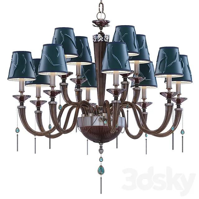Chandelier Euroluce JULIENNE Fume shade L8 + 4 Green 3D Model