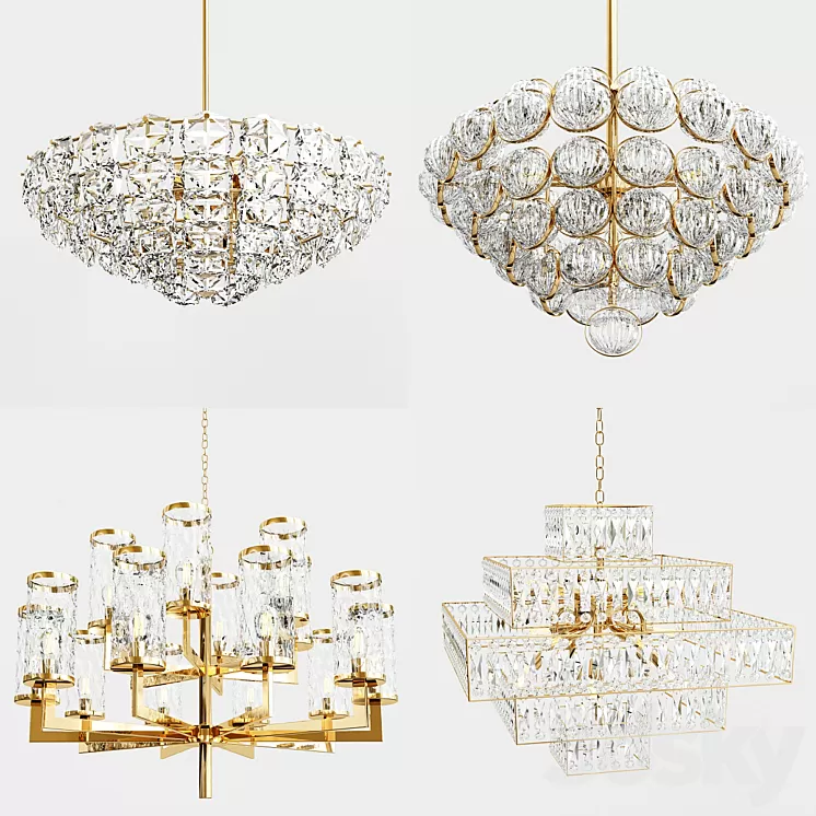 Chandelier gold and glass collection 3D Model