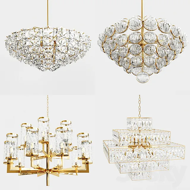 Chandelier gold and glass collection 3DModel Chandelier gold and glass collection 3DModel