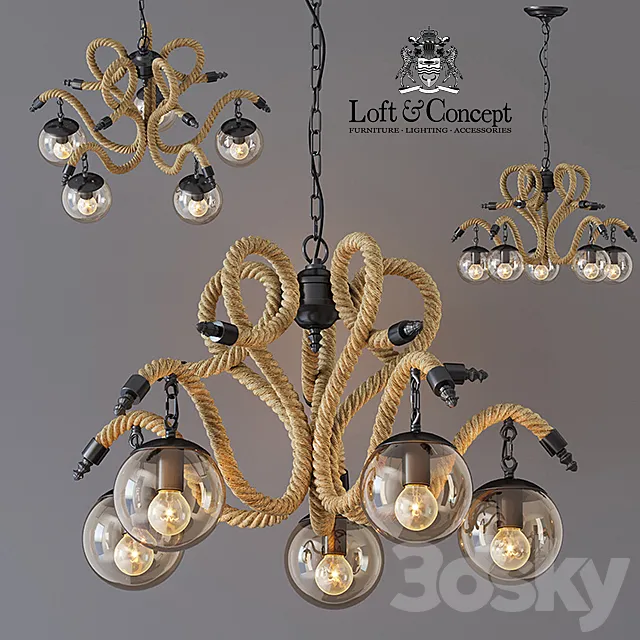 Chandelier Lobe Rope Chandelier Globe 5 3D Model