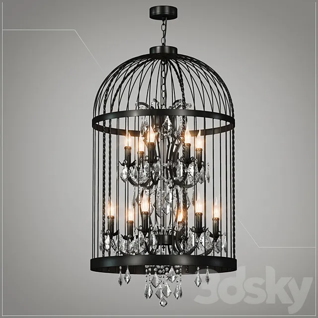 Chandelier Loft Concept Steampunk Birdcage Chandelier 60 black 3D Model