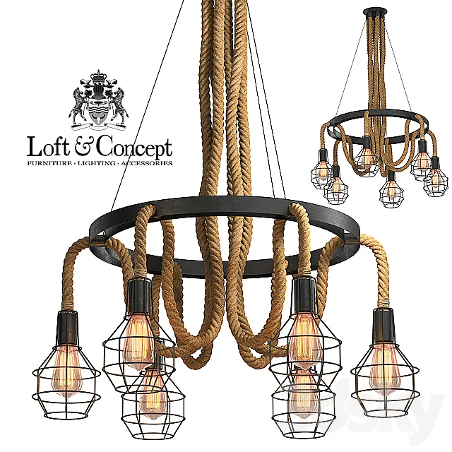 Chandelier Loft Rope Chandelier cage VI 3DModel Chandelier Loft Rope Chandelier cage VI 3DModel