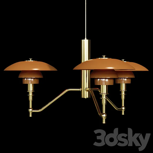 Chandelier Louis Poulsen PH3 _ 2 Academy Ceiling Lamp Gold Amber Glass 3DModel