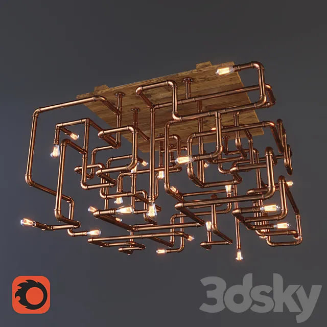Chandelier made of copper pipes 3DModel Chandelier made of copper pipes 3DModel