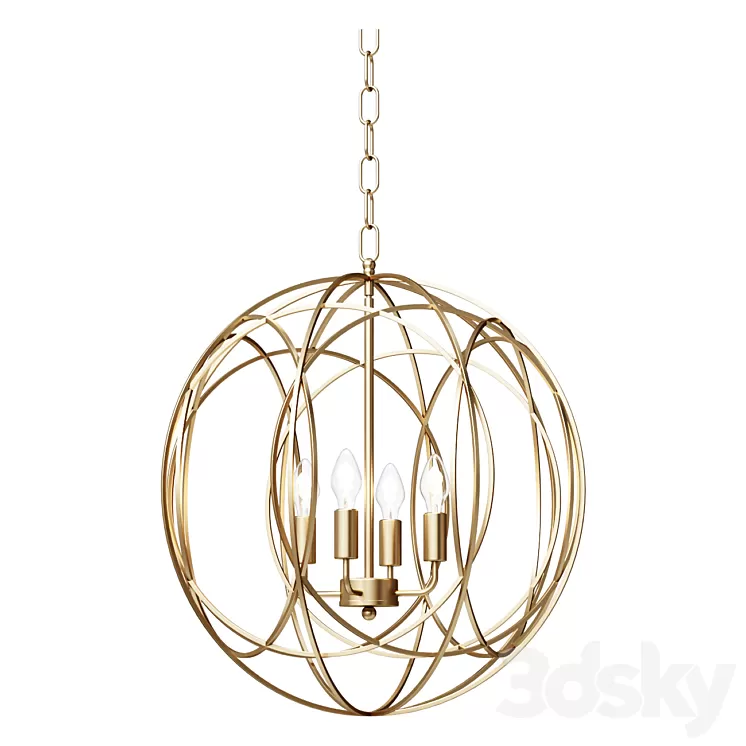 Chandelier Modern Chic Gold 4-Light Iron Chandelier Orb Chain Hanging Geometric Ceiling Lamp 3D Model