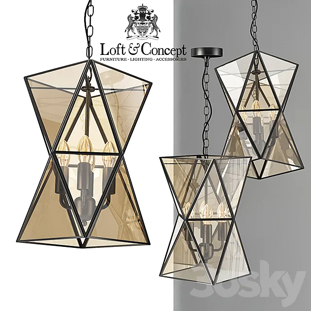 Chandelier PolyPyramid Glass Pendant 4 Cognac 3DModel