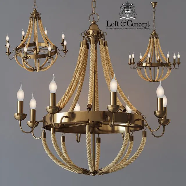Chandelier Rattan Chandelier Metall 8 Loft Rope Light 3D Model