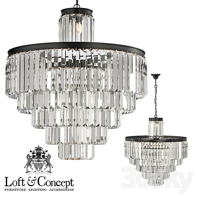 Chandelier RH 1920s Odeon Clear Glass Fringe Chandelier – 6 rings 3DModel