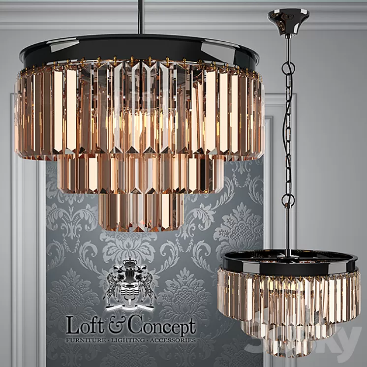 Chandelier RH 1920s Odeon Smoke Glass Fringe Chandelier – 3 rings 3D Model Chandelier RH 1920s Odeon Smoke Glass Fringe Chandelier – 3 rings 3D Model