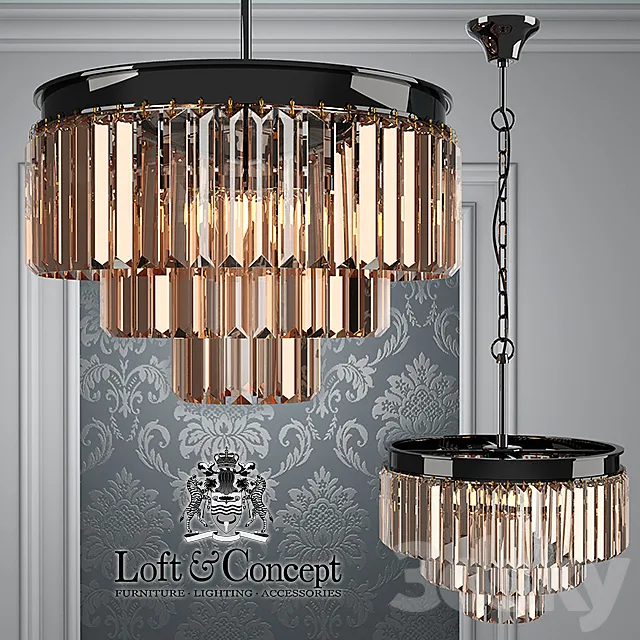 Chandelier RH 1920s Odeon Smoke Glass Fringe Chandelier – 3 rings 3DModel