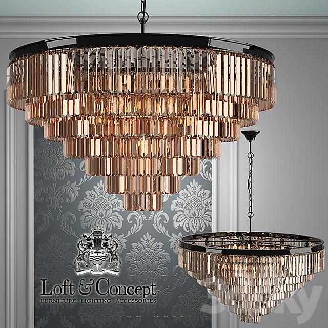 Chandelier RH 1920s Odeon Smoke Glass Fringe Chandelier – 7 rings 3DModel