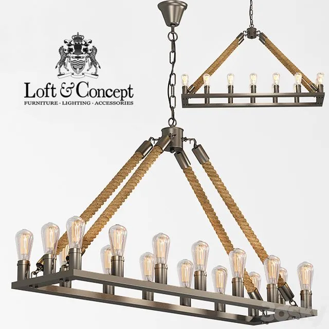 Chandelier Square Large Loft Rope Ligh 3D Model