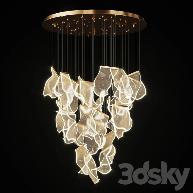 Chandelier with Curved Acrylic Plates Miran 28 3D Model Chandelier with Curved Acrylic Plates Miran 28 3D Model