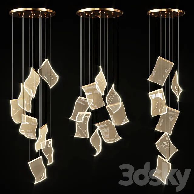 Chandelier with Curved Acrylic Plates Miran 3D Model Chandelier with Curved Acrylic Plates Miran 3D Model