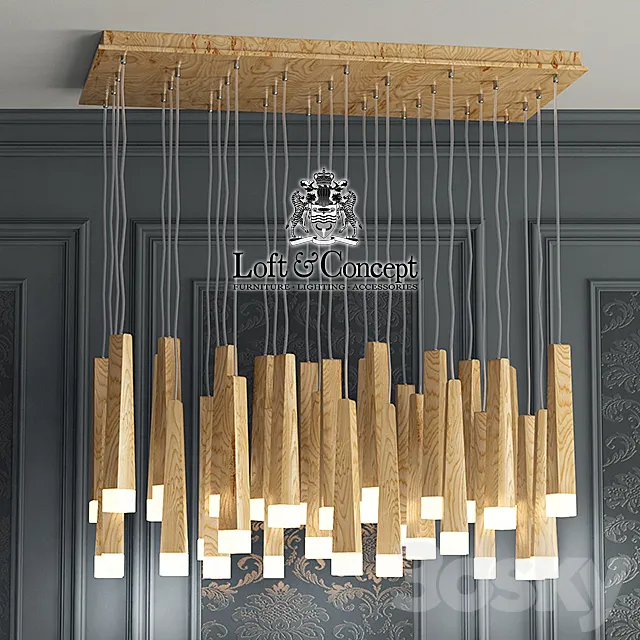 Chandelier Wooden Glowworm Square 3D Model