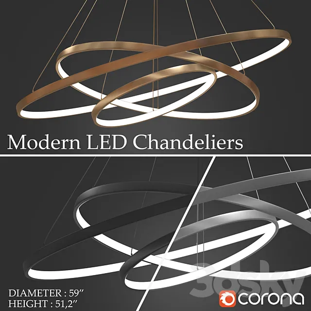 Chandeliers LED 3 rings 3DModel Chandeliers LED 3 rings 3DModel