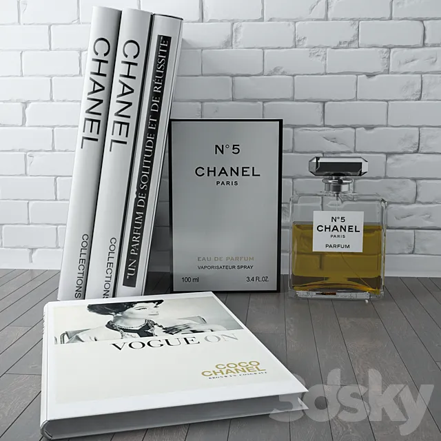 Chanel №5 & Books 3D Model Chanel №5 & Books 3D Model