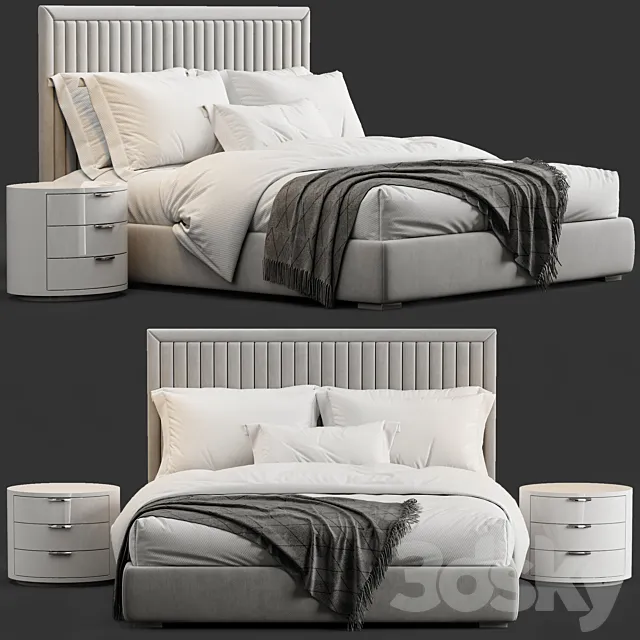 Channel Tufted Headboard Pine Bed 3D Model Channel Tufted Headboard Pine Bed 3D Model